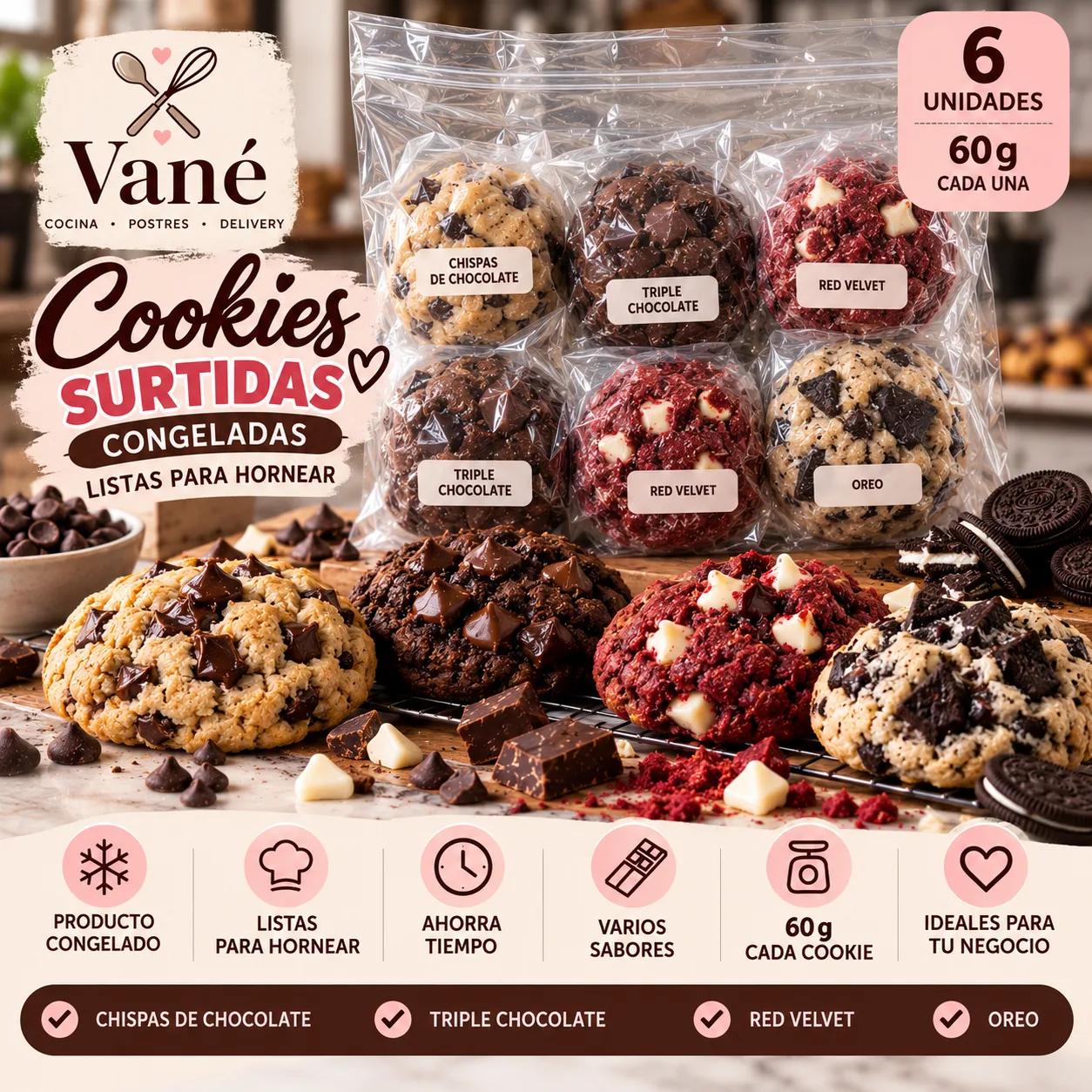 🍪 Cookies Congeladas Surtidas 60 g SIN RELLENO | Listas para Hornear