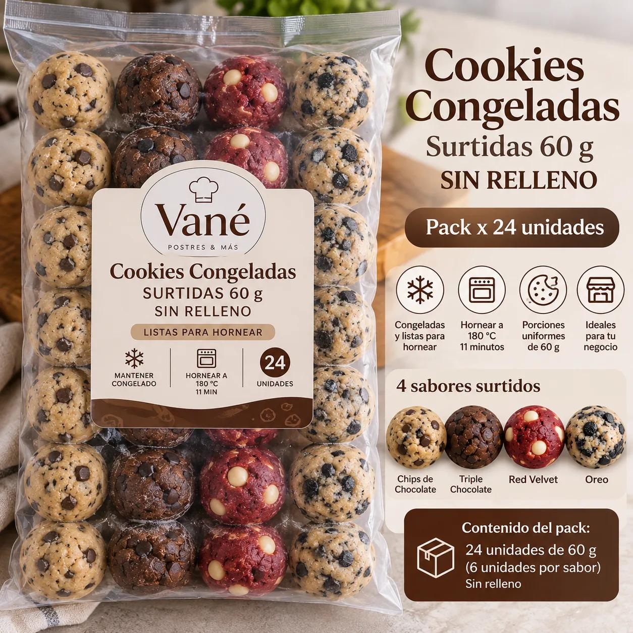 Cookies Congeladas Surtidas 60 g SIN RELLENO | Pack x24