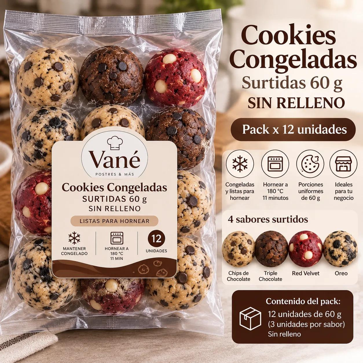 Cookies Congeladas Surtidas 60 g SIN RELLENO | Pack x12