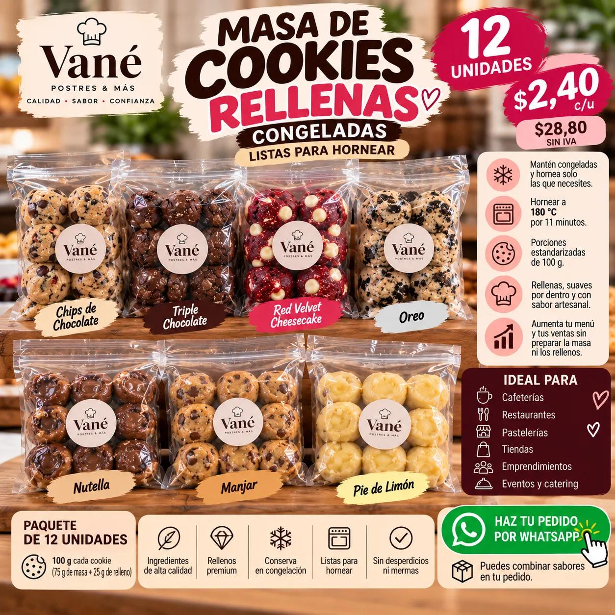 Masa de Cookies Rellenas Congeladas 100 g | Pack Mayorista x12