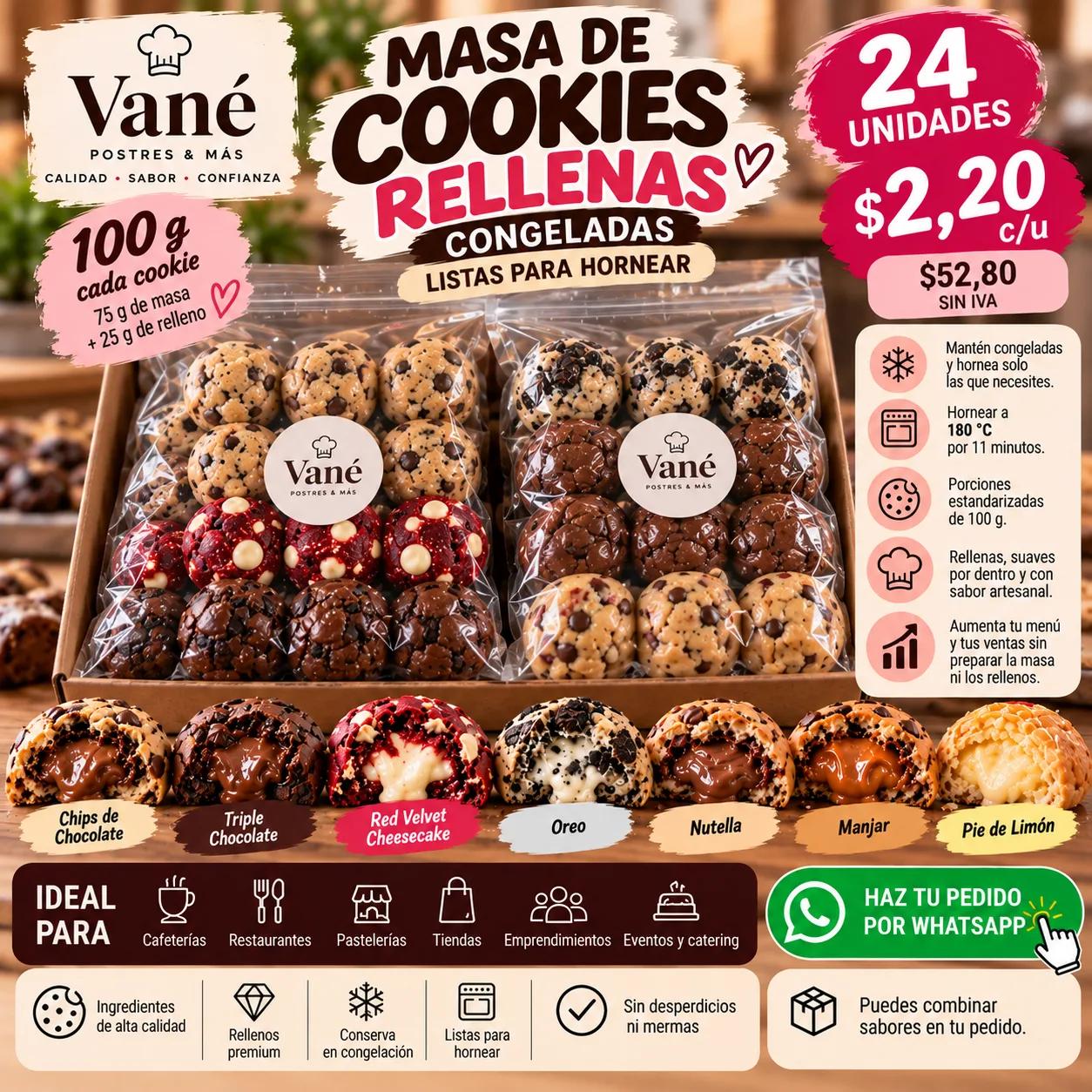 Masa de Cookies Rellenas Congeladas 100 g | Pack x24 | Mayorista