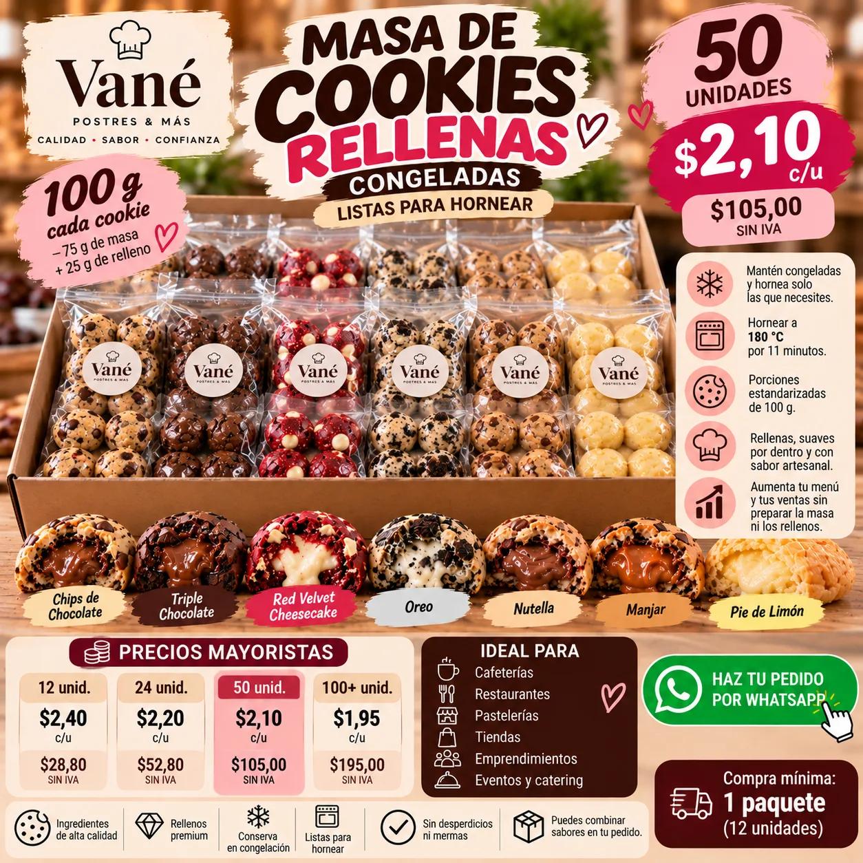 Masa de Cookies Rellenas Congeladas 100 g | Pack x50 | Mayorista